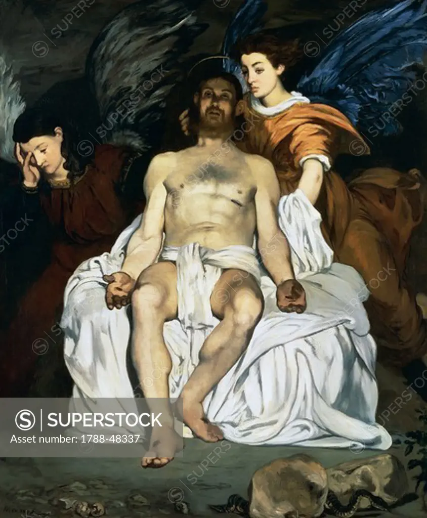 The dead Christ and angels, 1864, by Edouard Manet (1832-1883), oil on canvas, 179x150 cm.