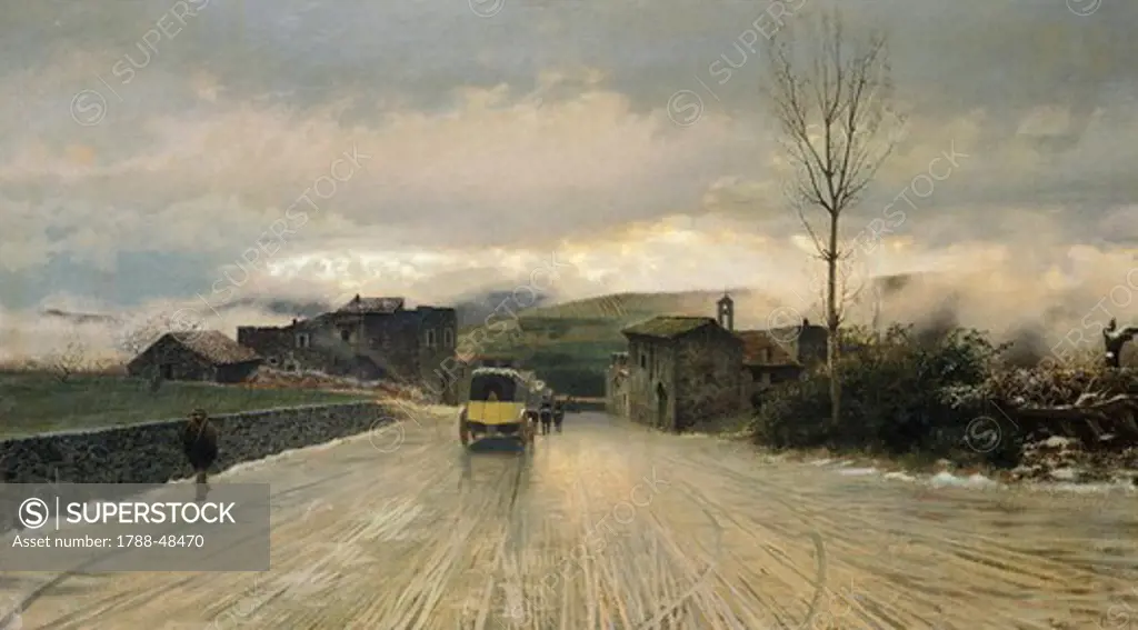 Crossing of the Apennines, 1867, by Giuseppe De Nittis (1846-1884), oil on canvas, 43x76 cm.