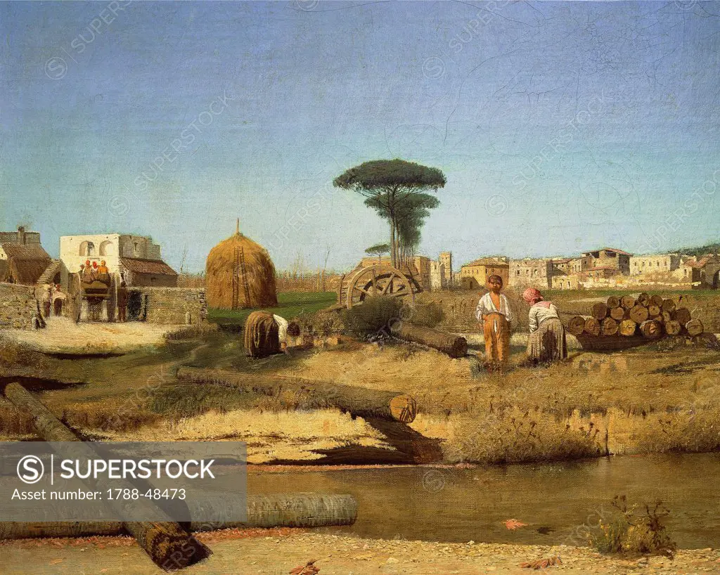 Farmhouse on the outskirts of Naples, 1866, by Giuseppe de Nittis (1846-1884), oil on canvas, 43x76 cm. Detail.