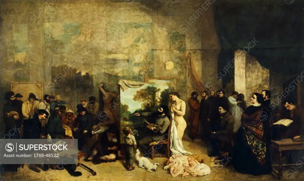 The artist's studio, 1855, by Gustave Courbet (1819-1877).
