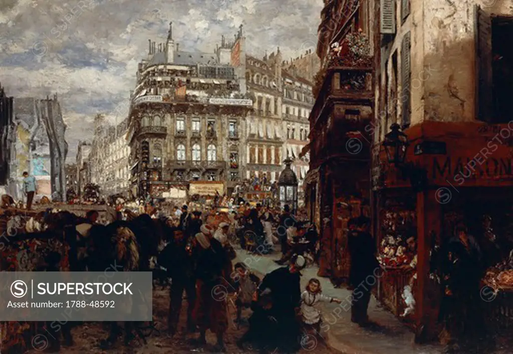 A week day in Paris (Pariser Wochentag), 1869, by Adolph Menzel (1815-1905), oil on canvas, 48.4 x69.5 cm.