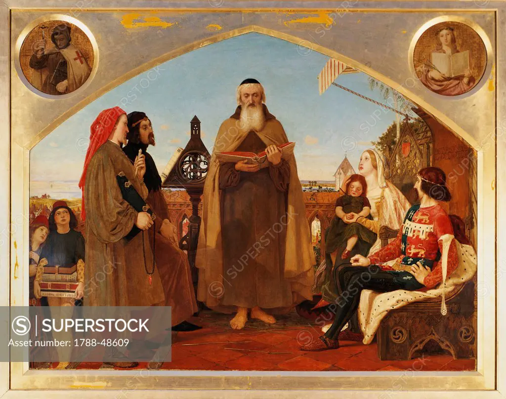 John Wycliffe (1324-1384) reading his translation of the Bible to John of Gaunt, by Ford Madox Brown (1821-1893), 119.5x153.5 cm.