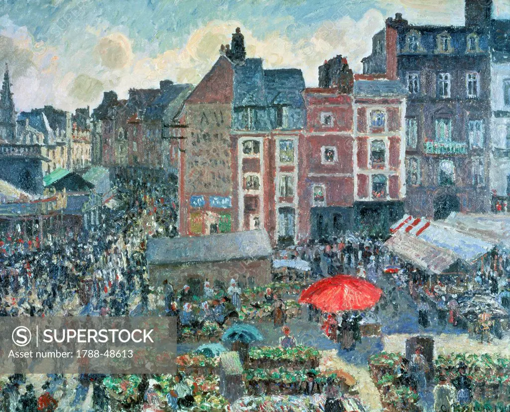 The Fair at Dieppe. Sunny Morning, 1901, by Camille Pissarro (1831-1903), oil on canvas, 73x92 cm.
