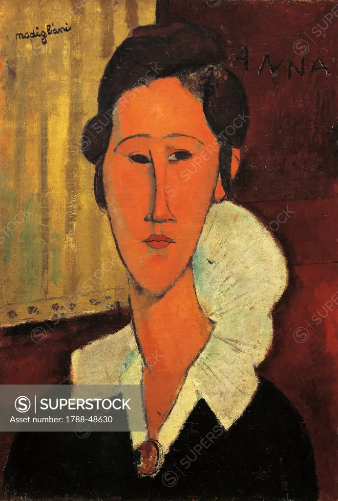 Lady with a collar or the portrait of Hanka Zborowska, 1917, by Amedeo Modigliani (1884-1920), oil on canvas, 55x38 cm.