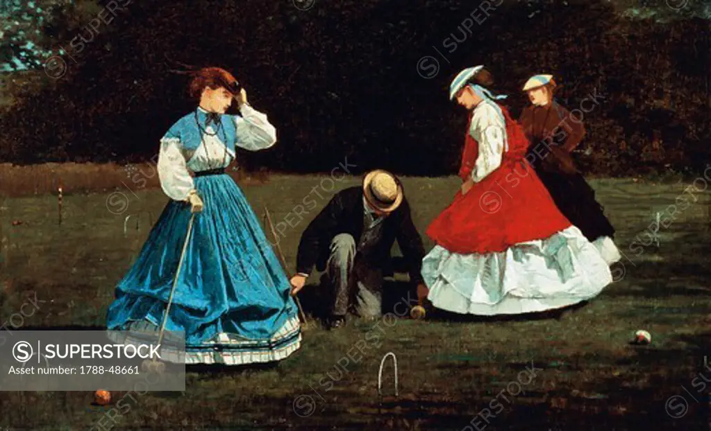 The croquet game, 1866, by Winslow Homer (1836-1910), oil on canvas, 40.3x66.2 cm.