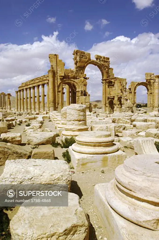 Syria - Palmyra. Ancient Palmyra. UNESCO World Heritage List, 1980. Triumphal Arch, 1st-2nd century AD