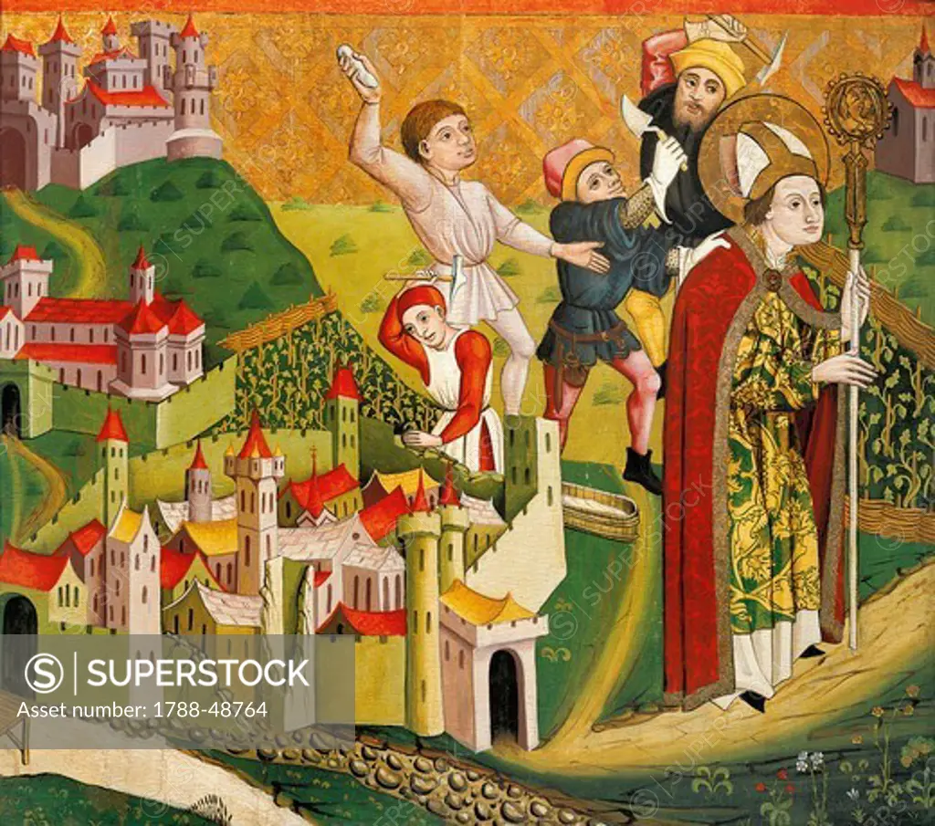 The Expulsion of St Adalbert, 1470-1480, tempera, 87x99 cm. Hungary 15th century.