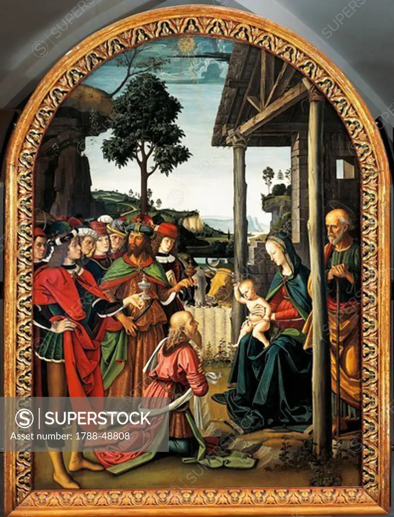 The Adoration of the Magi, 1476, by Pietro Perugino (ca 1450-1523), oil on wood, 241x180 cm.
