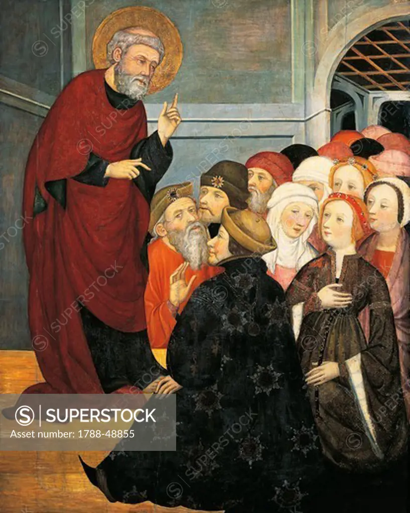 St Peter preaching, by Pedro Serra (active 1363-1399), tempera on panel, 125x101 cm.
