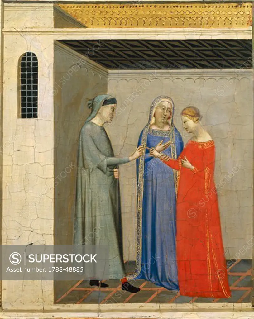 Predella with Stories of the Sacra Cintola (Sacred Belt): consenting to the engagement, by Bernardo Daddi (1290-1348).