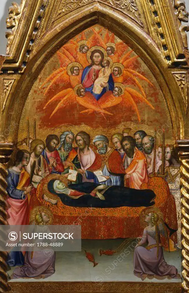 Altarpiece with scenes of the Virgin: the dormition, 1388, by Bartolo di Fredi (1330-1410).