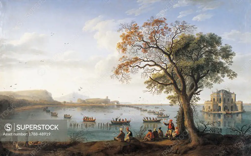 Coot hunting at Lake Fusano, by Jacob Philipp Hackert (1737-1807).