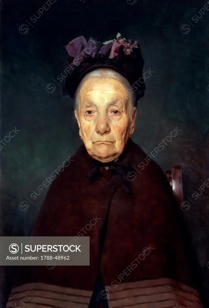 Portrait of an old woman, ca 1897, by Tito Lessi (1858-1917), oil on panel, 33x22 cm.