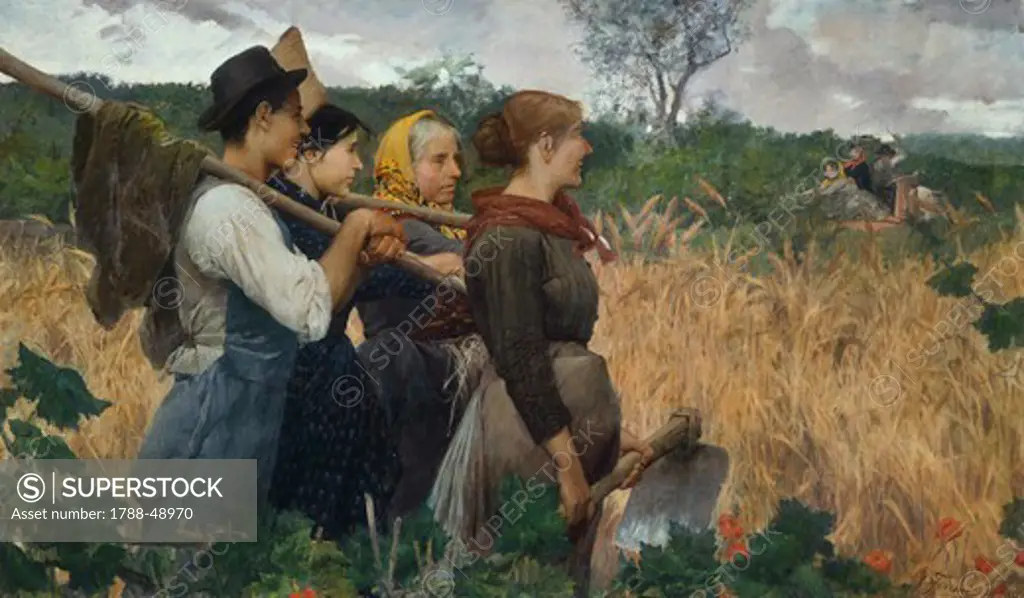 In the fields, 1881, by Egisto Ferroni (1835-1912), oil on canvas, 121x200 cm.