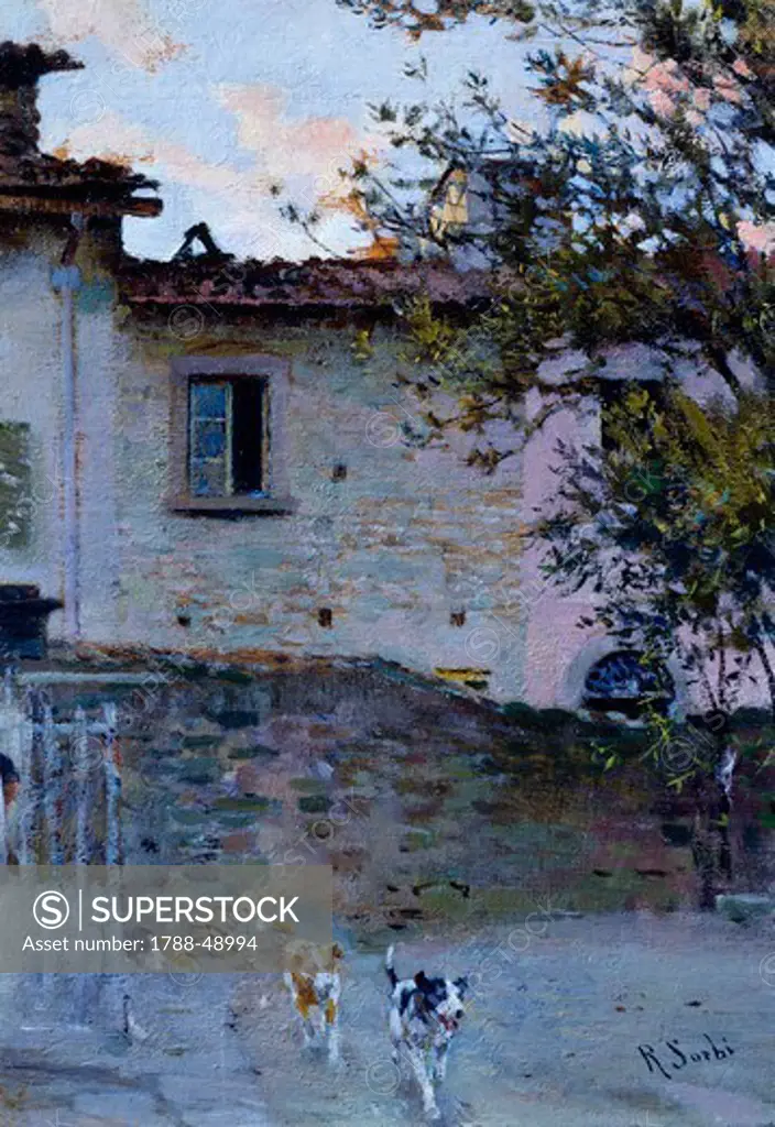 The leave, Raffaello Sorbi (1844-1931), oil on panel, 15x10 cm.
