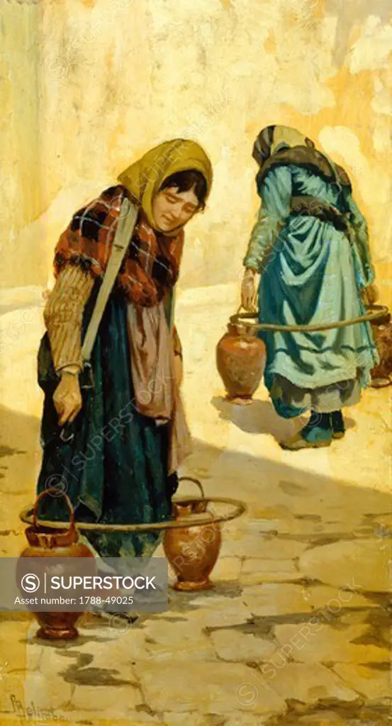 Water carriers, ca 1881, by Adolfo Belimbau (1845-1938), oil on panel, 33x18 cm.