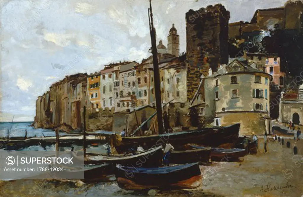 Portovenere, 1880-1885, by Alfonso Hollaender (1845-1923), oil on cardboard, 15x24 cm.