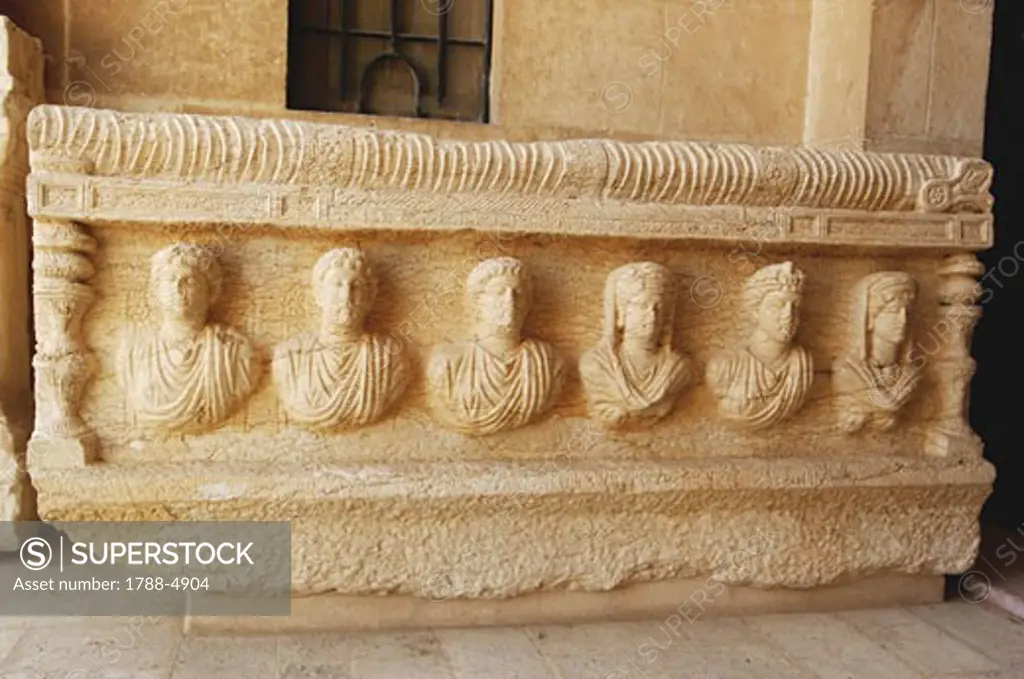 Syria - Palmyra. Ancient Palmyra. UNESCO World Heritage List, 1980. Ruins of ancient city, AD 1st-2nd century. Stone coffin