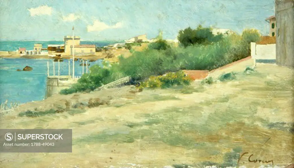 Antignano, 1890, by Vittorio Matteo Corcos (1859-1933), oil on panel, 11x19 cm.