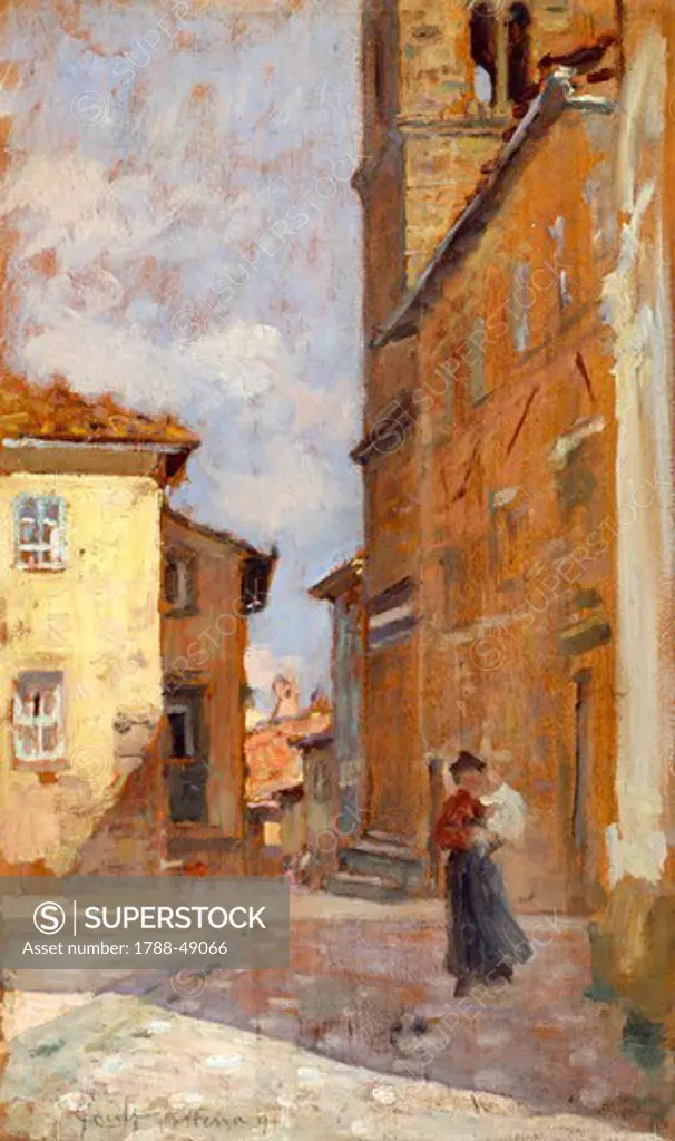 On the street in Volterra, 1891, by Francesco Gioli (1846-1922), oil on panel, 38x23 cm.