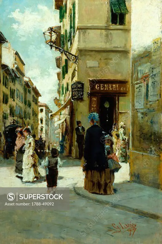 Florentine life, 1877, by Giovanni Lessi (1852-1922), oil on panel, 22x15 cm.