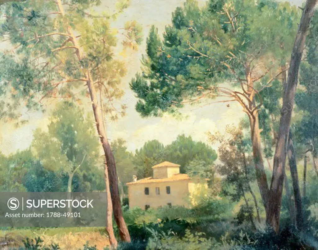Landscape with farmhouse, 1880-1885, by Alessandro Franchi (1838-1914).