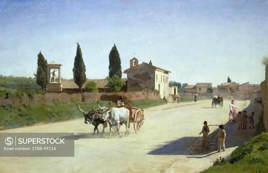 Village life in Tuscany, 1881, by Lorenzo Gelati (1824-1893), oil on canvas, 58x90 cm.