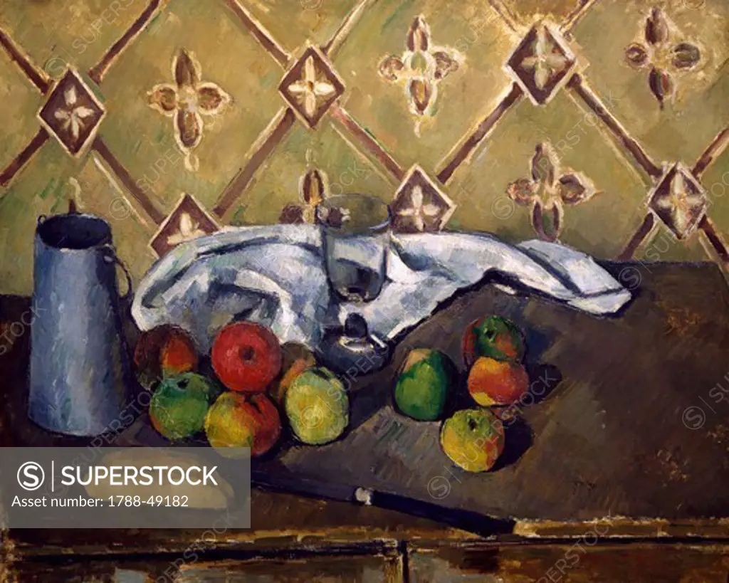 Fruit, serviette and milk jug, Paul Cezanne (1839-1906).