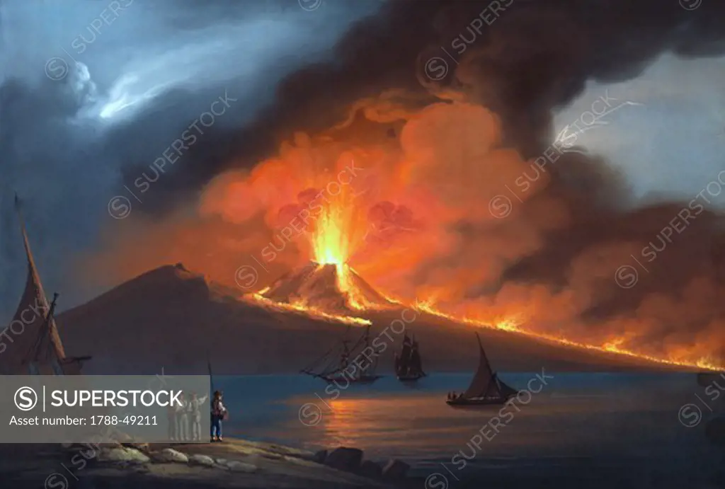 The eruption of Vesuvius in 1822, gouache, 19th century.