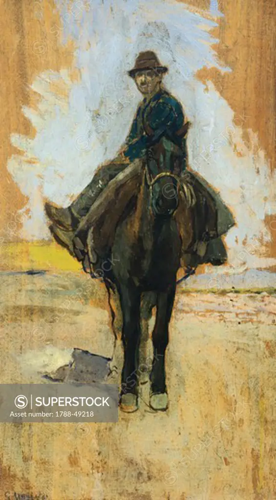 Cowboy, 1910-1920, by Guglielmo Micheli (1866-1926). Oil on panel, 45.5x25.5 cm.