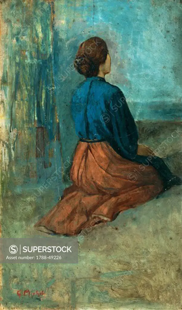 Prayer, 1891, by Guglielmo Micheli (1866-1926), oil on panel, 50x30 cm.
