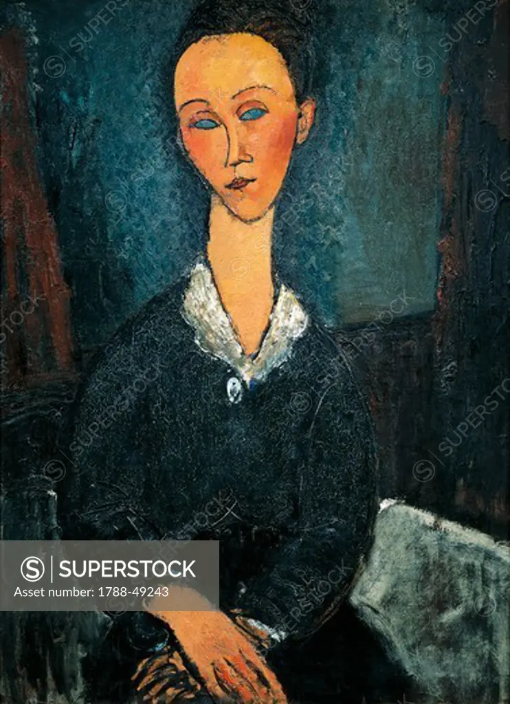 Woman in white collar, portrait of Lunia Czechowska, 1917, by Amedeo Modigliani (1884-1920), oil on canvas, 81x60 cm.