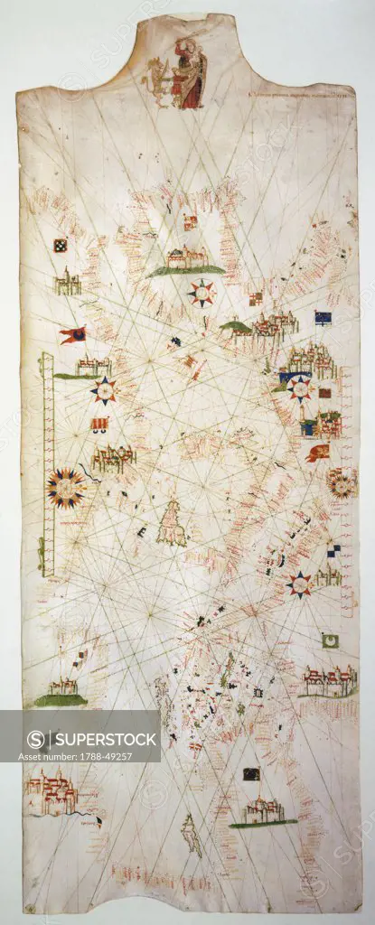Marine Chart of the Mediterranean, by Matteo Prunes, 1571.
