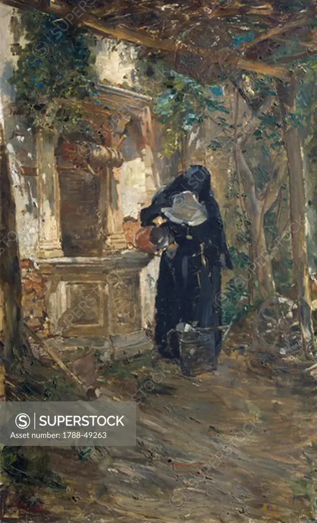 Nun at a well, by Ezechiele Acerbi (1850-1920), oil on canvas, 92.5x57.5 cm.