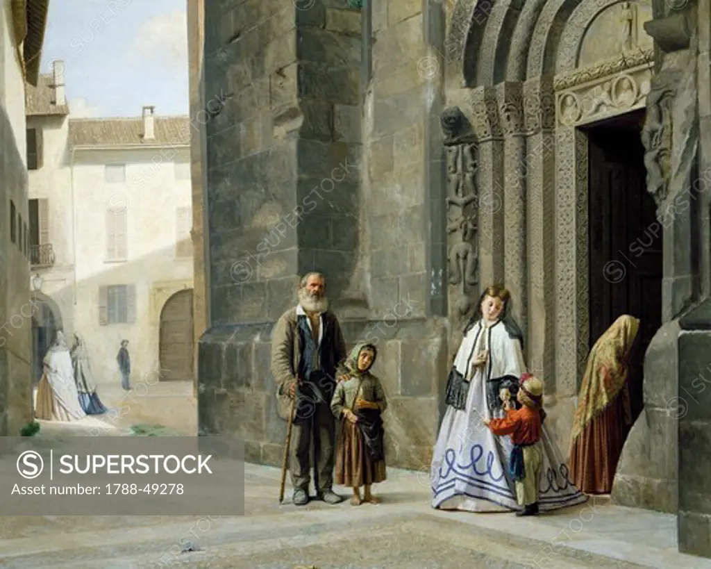 Alms, 1865, by Giovanni Beri (1841-1924), oil on canvas, 92x185 cm.