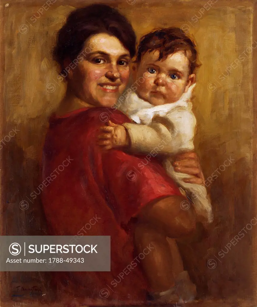 Portrait of his wife, by Pietro Anastasi (1887-1964).