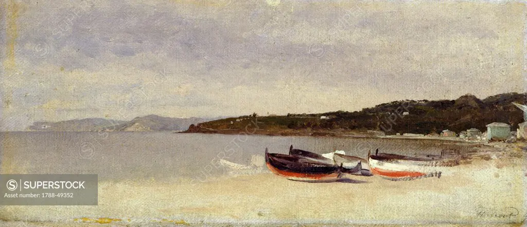 Varazze, 1875, by Silvio Allason (1845-1912), oil on canvas, 40x22 cm.