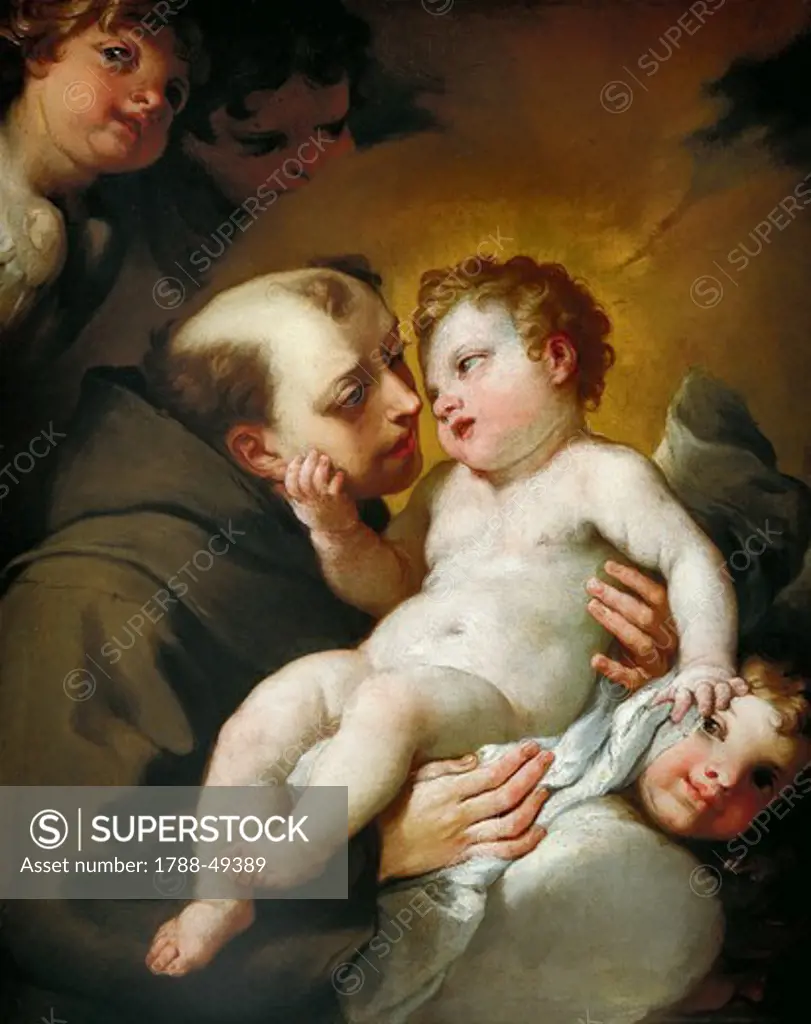 St Anthony of Padua with the Infant Jesus, by Andrea Lanzani (1641-1712), oil on canvas, 92x78 cm.