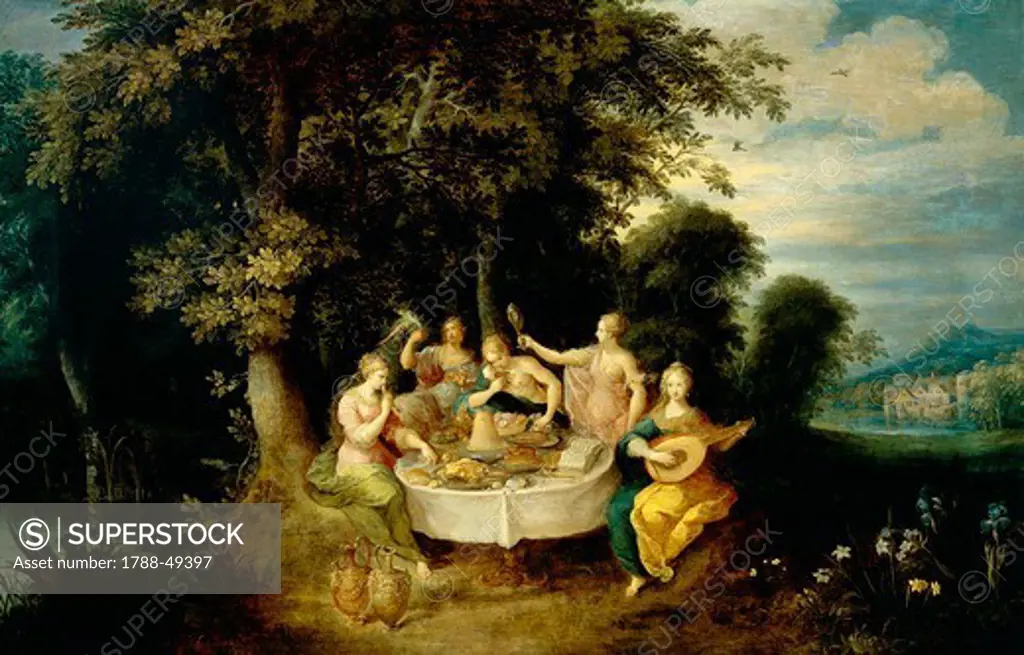 The Five Senses, 1620, by Frans Francken II and Francken the Younger (1581-1642), oil on canvas, size 86x56 cm.