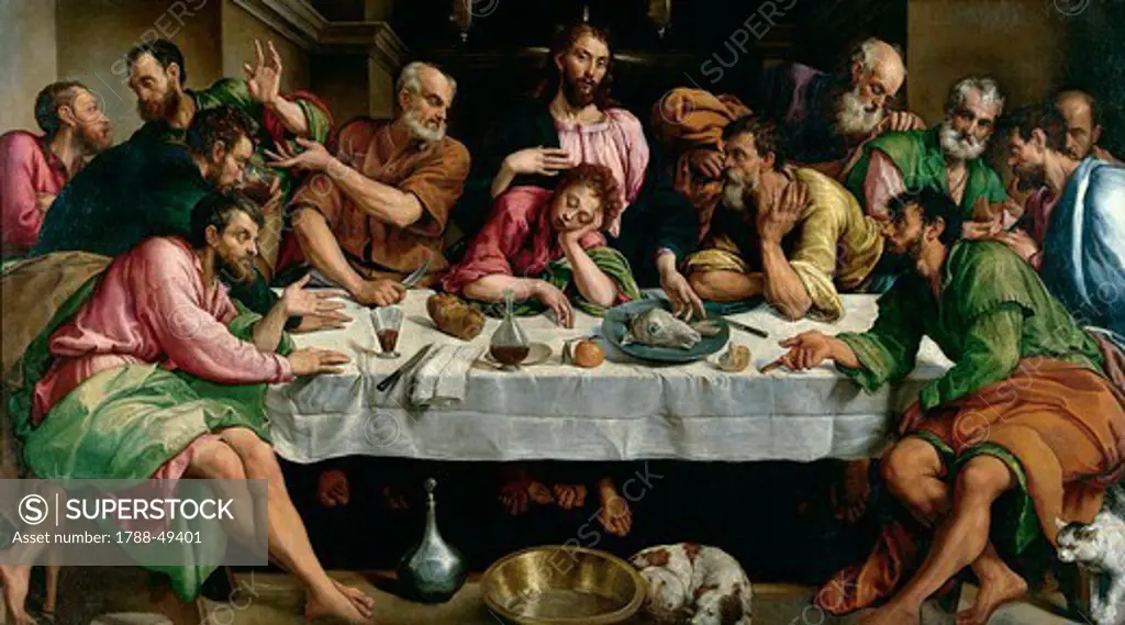 The Last Supper, 1542, by Jacopo Bassano (ca 1510-1592), oil on canvas, 168x270 cm.