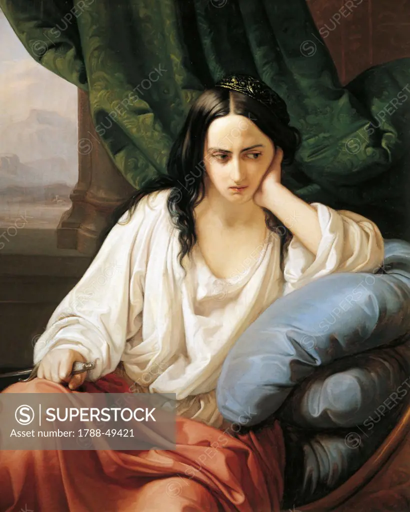 Revenge in the harem, The Greek, 1854, by Federico Faruffini (1831-1869), oil on canvas, 92.5x78.5 cm.