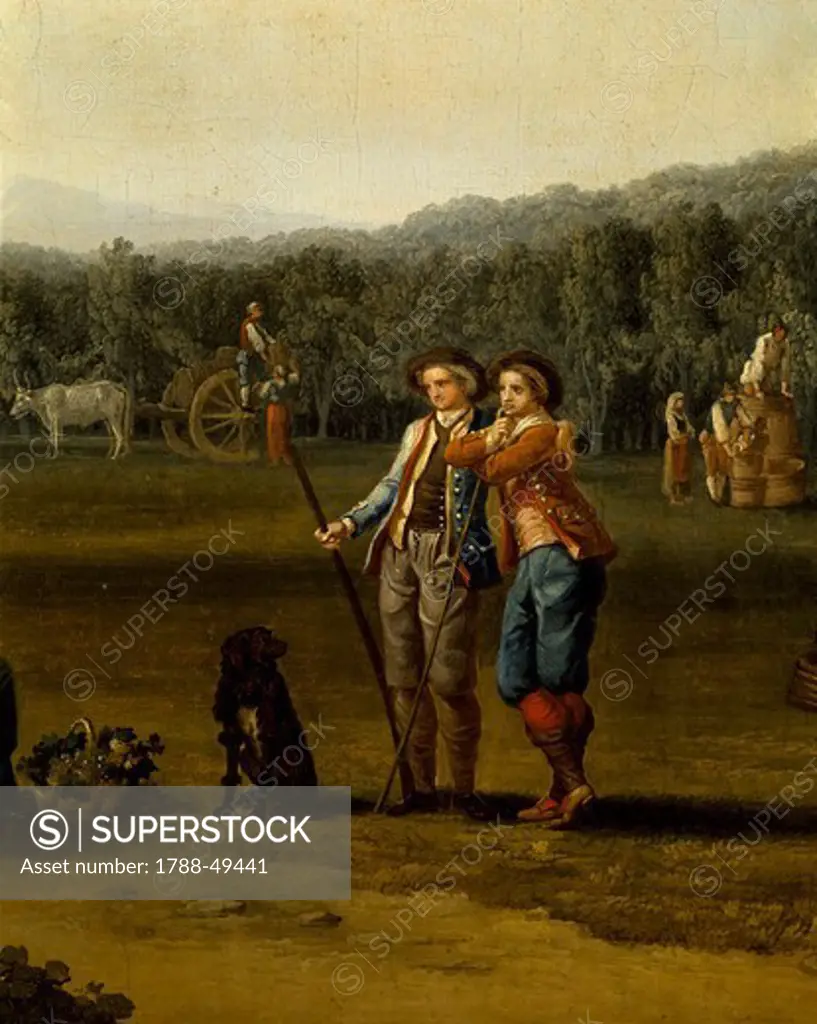 Harvest in Carditello, 1791, by Jacob Philipp Hackert (1737-1807). Detail.