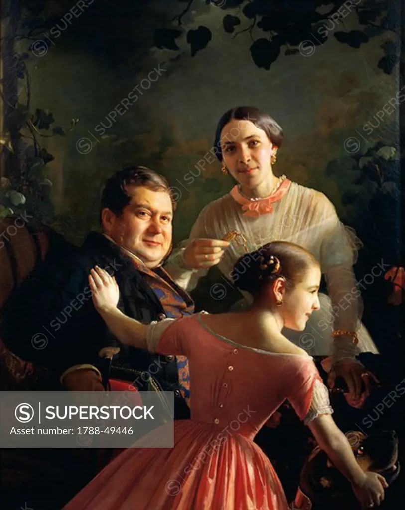 The Turcanov Family , 1848, by Sergei Konstantinovich Zaryanko (1818-1870), oil on canvas, 122x94 cm.