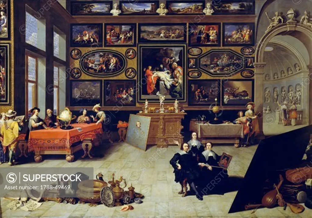 An Antwerp collector's studio, by Cornelis de Baellieur (1607-1671), 73x185 cm.