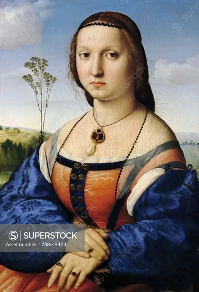Portrait of Maddalena Doni, 1506, by Raphael Sanzio (1483-1520), oil on wood, 63x45 cm.
