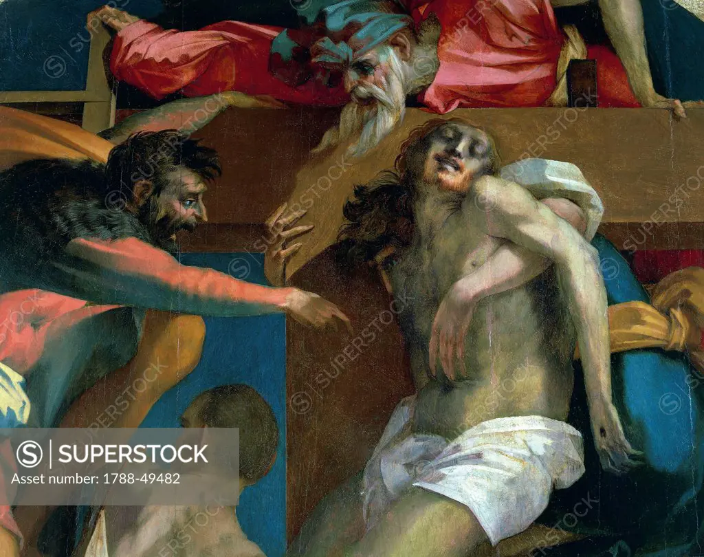 Deposition from the Cross, 1521, by Rosso Fiorentino (1494-1540), oil on canvas, 375x196 cm.Detail.