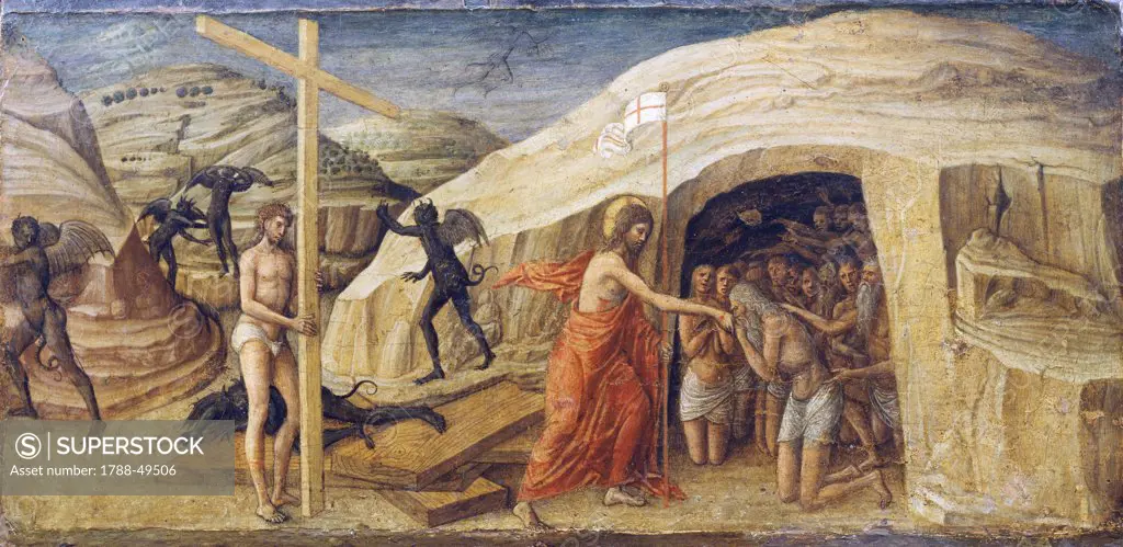 Descent of Christ into Limbo, ca 1460, by Jacopo Bellini (1400-1470, or ca 1471), 28.5x58 cm.