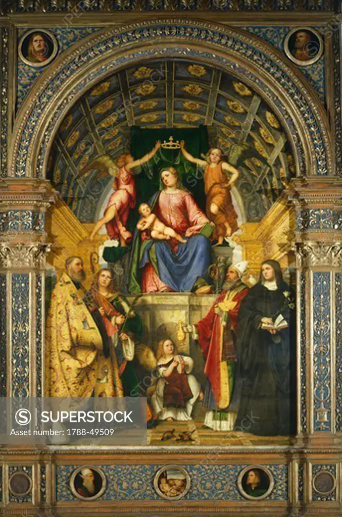 Saint Justina's altarpiece: Madonna Enthroned with Saints Benedict, Justina, Prosdocimo and Scholastica, by Girolamo Romanino (about 1484-after 1562).