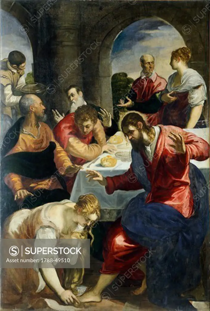Dinner at the house of Simone Fariseo, by Jacopo Robusti known as Tintoretto (1518-1594).