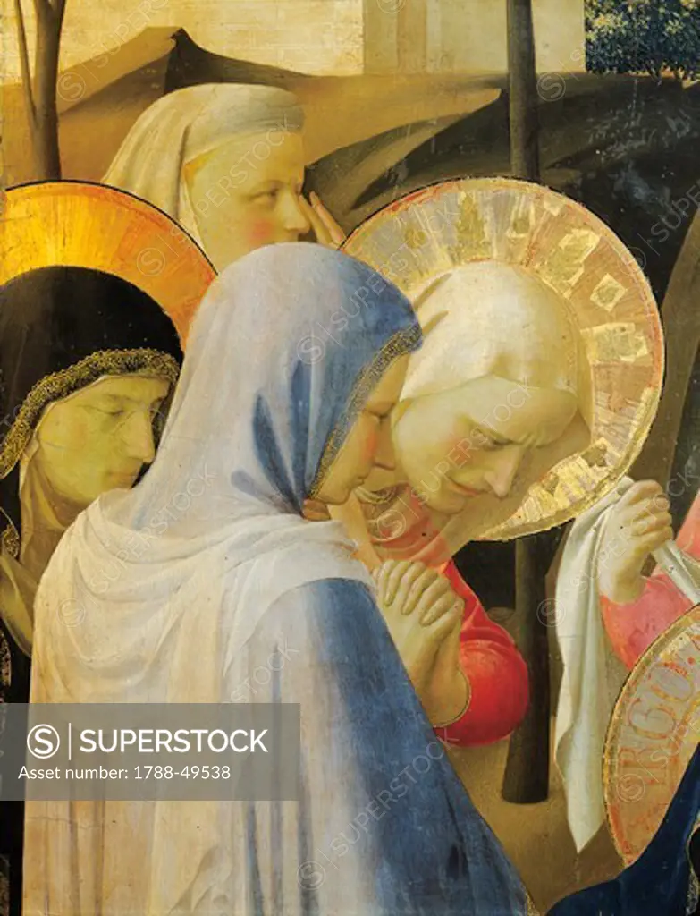 The Deposition from the Cross or the Altarpiece of the Holy Trinity, ca 1432, by Giovanni da Fiesole known as Fra Angelico (1400-ca 1455), tempera on wood, 176x185 cm. Detail depicting the holy women.